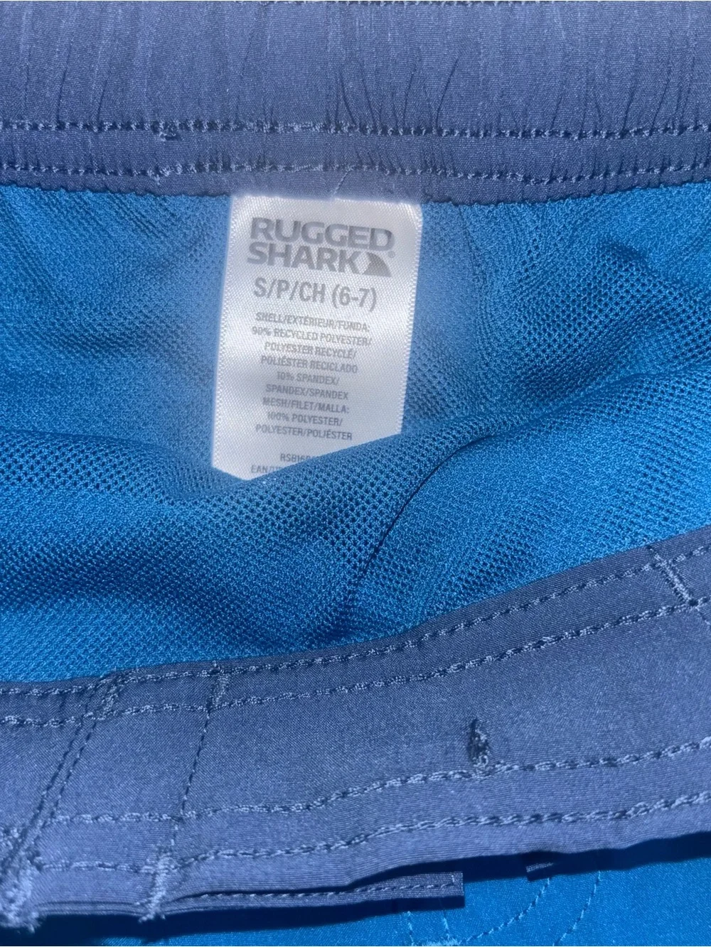 Rugged Shark Boys' Navy Blue Swim Trunks with Wavy Side Panels S (6/7)